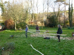 Carrying poles to the pile